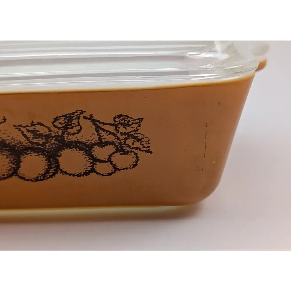 VTG Pyrex #503 “OLD ORCHARD” 1.5 QT Refrigerator Casserole Dish RIBBED LID